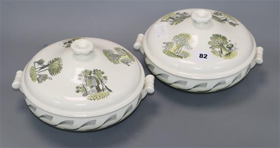Eric Ravilious for Wedgwood: a pair of Garden tureens and covers